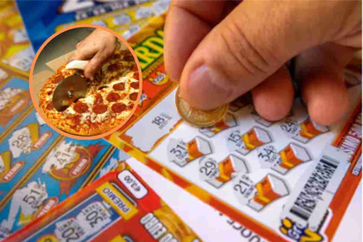 un gratta e vinci e nel cerchio una pizza
