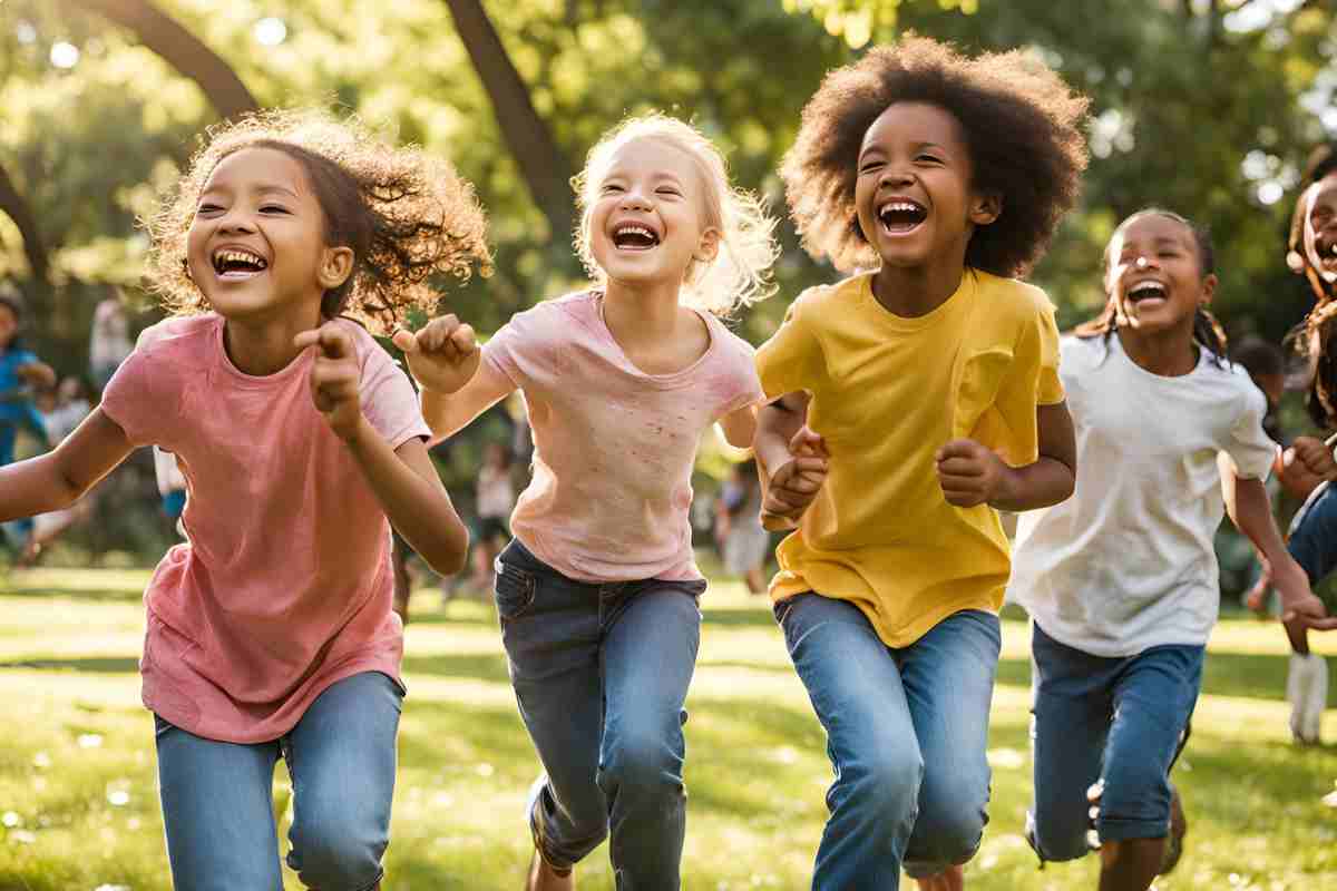 Bambini che corrono in un parco